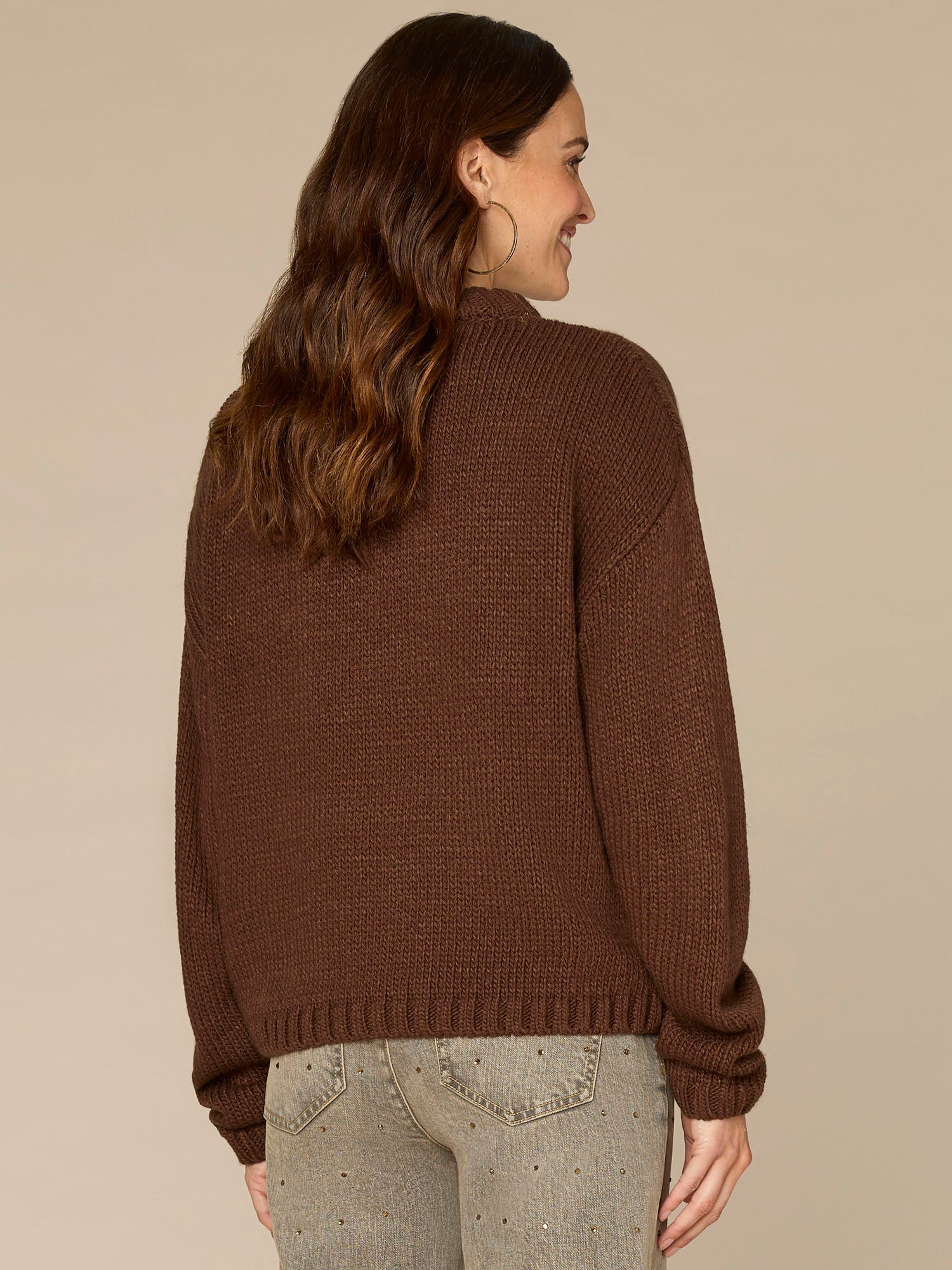 Ruched Sleeve Round Double Layer Neck Ombre Foil Petite Sweater