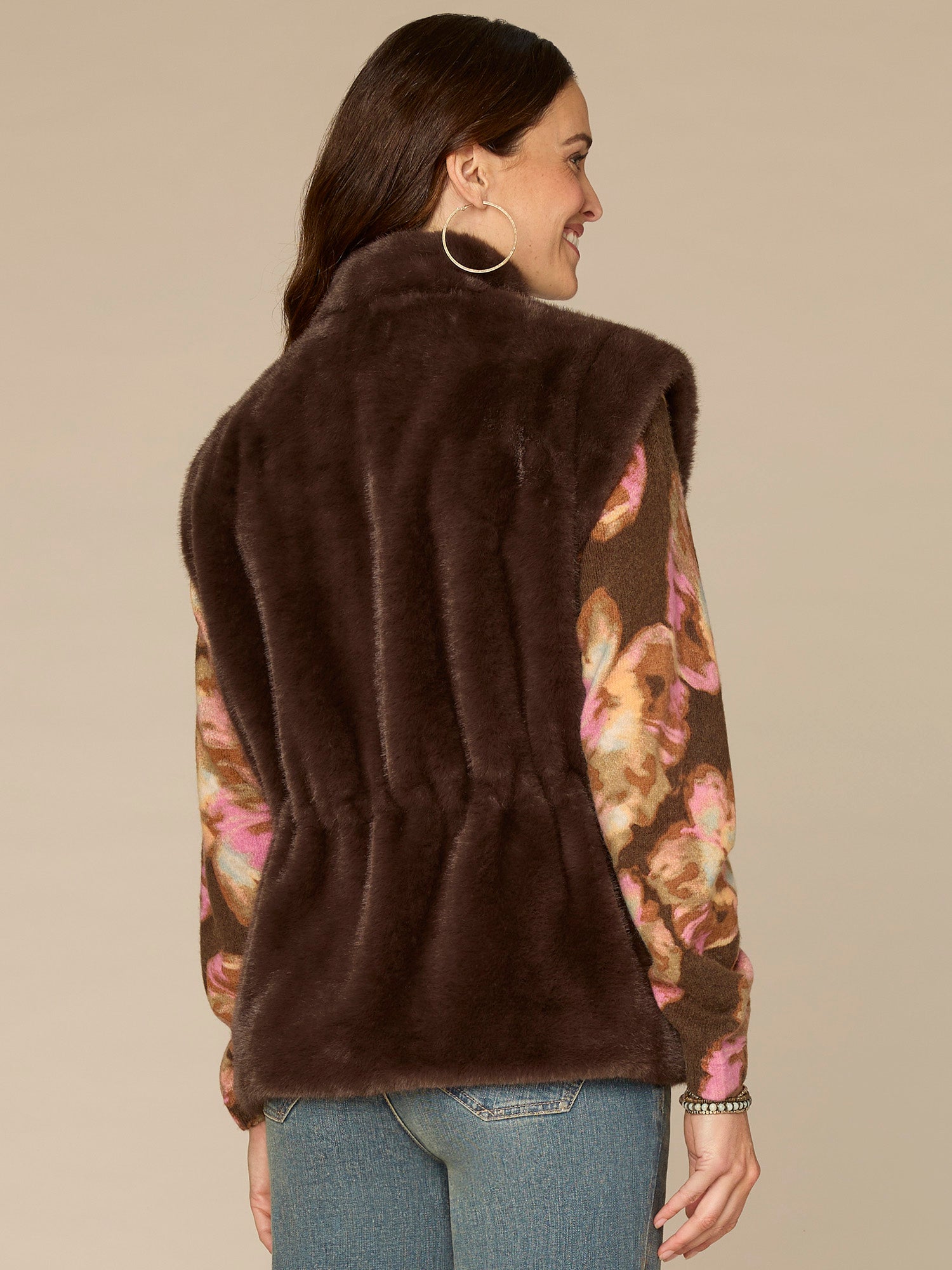 Cap Sleeve Funnel Neck Zip Front Woven Vest with Toggle Waist Ties