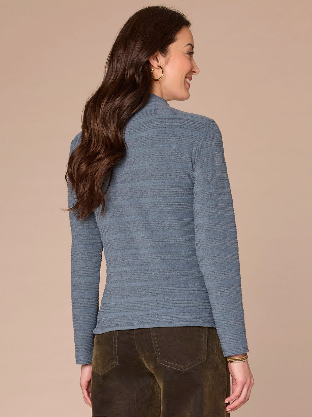 Long Sleeve Mock Neck Asymmetrical Side Ruching Petite Knit Top