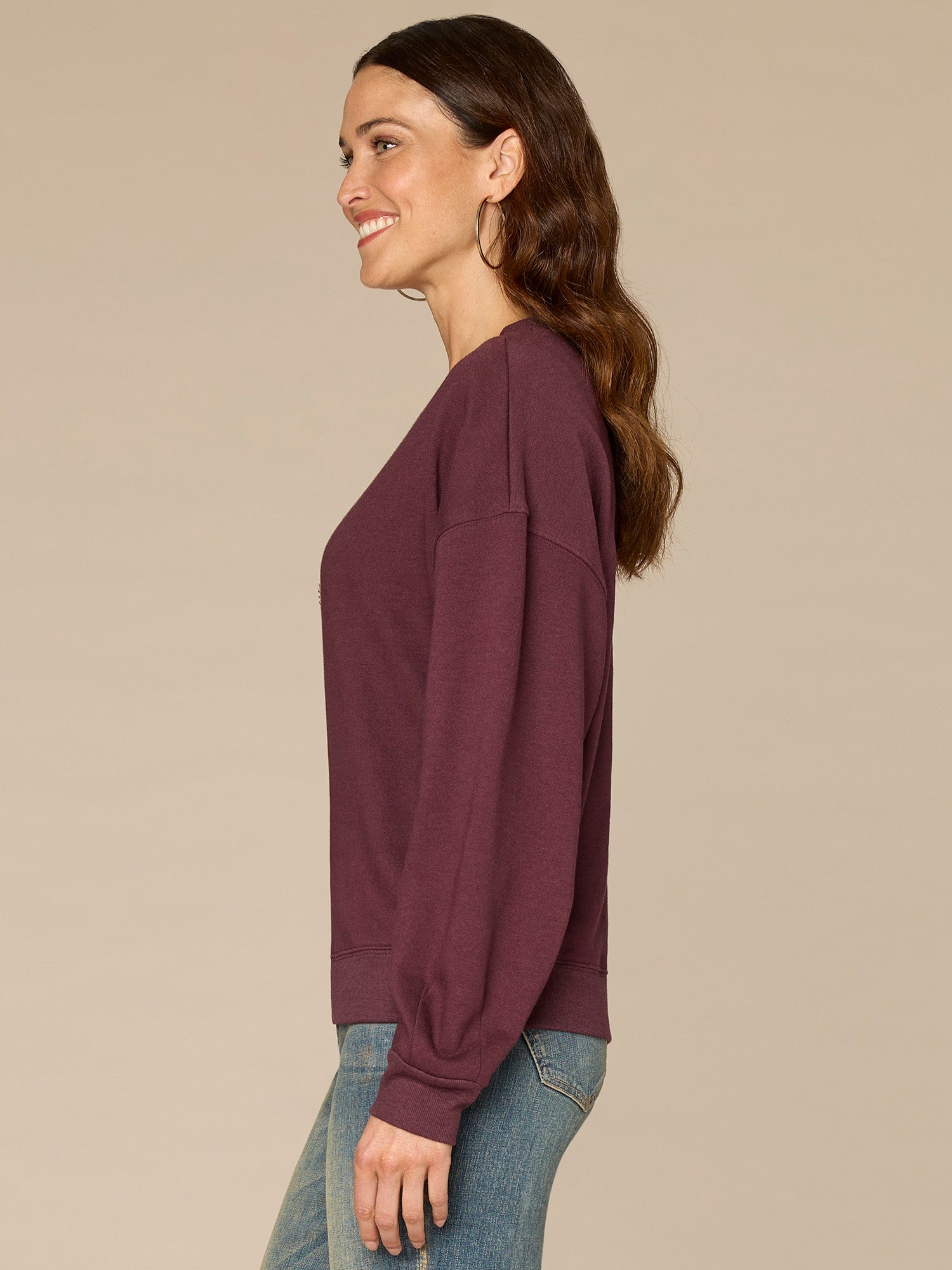 Long Sleeve Crew Neck Beaded Plus Size Knit Sweatshirt